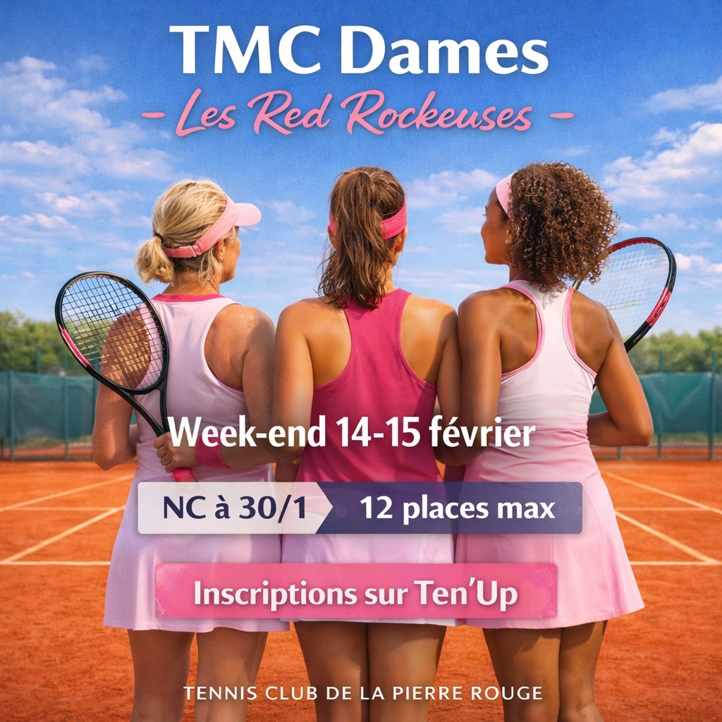 📣 𝗧𝗠𝗖 𝗗𝗔𝗠𝗘𝗦 — 𝗟𝗲𝘀 𝗥𝗲𝗱 𝗥𝗼𝗰𝗸𝗲𝘂𝘀𝗲𝘀
🎾 Week-end 14–15 février
Un week-end 100% club pour les joueuses NC à 30/1 : matches, convivialité et esprit Red Rockeuses 💗
⏳ Places limitées : 12 joueuses max
🗓️ Clôture des inscriptions : dimanche 8 février
✅ Inscriptions sur Ten’Up (tournoi du club)
📩 Besoin d’infos ? Écris-nous en DM
#Tennis #TMC #TennisFéminin #Montpellier #PierreRouge #RedRock #clubFFT #TeamTennis